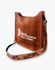 Showground Rodeo Genuine Leather White Embroidered Crossbody Bag Hand-Tooled Floral Strap | Houston Livestock Show and Rodeo
