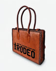 Heritage Rodeo Genuine Leather Black Embroidered Tote Bag Western Whipstitch Handbag | Houston Livestock Show and Rodeo