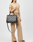 American Darling Black & Silver Checkered Leather Tote Bag with Studded Detail