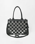 American Darling Black & Silver Checkered Leather Tote Bag with Studded Detail