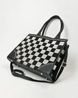 American Darling Black & Silver Checkered Leather Tote Bag with Studded Detail