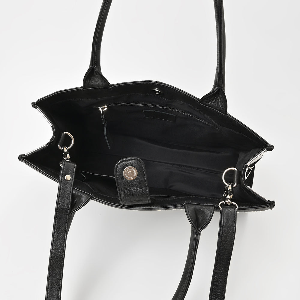 American Darling Black &amp; Silver Checkered Leather Tote Bag with Studded Detail