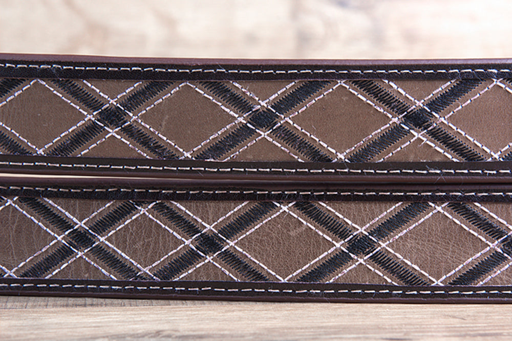M&amp;F Western Men's Black &amp; Tan Argyle Pattern Belt Stitching &amp; Silver Buckle