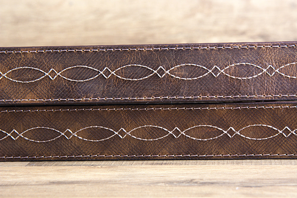 3D BELTS Brown Western Leather Belt with Woven Inlay &amp; Antique Silver Buckle