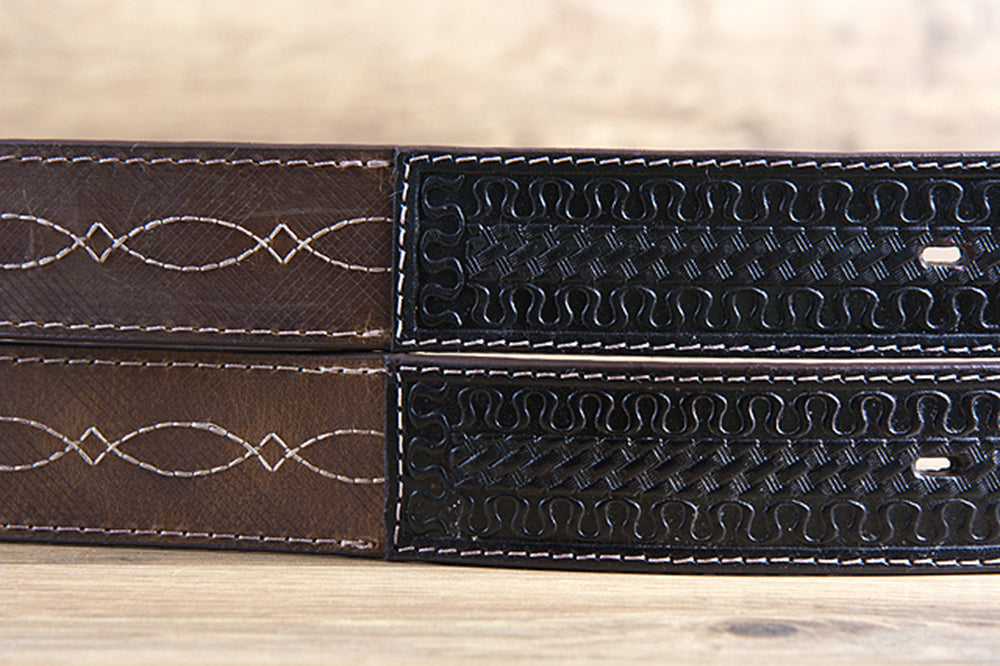 3D BELTS Brown Western Leather Belt with Woven Inlay &amp; Antique Silver Buckle