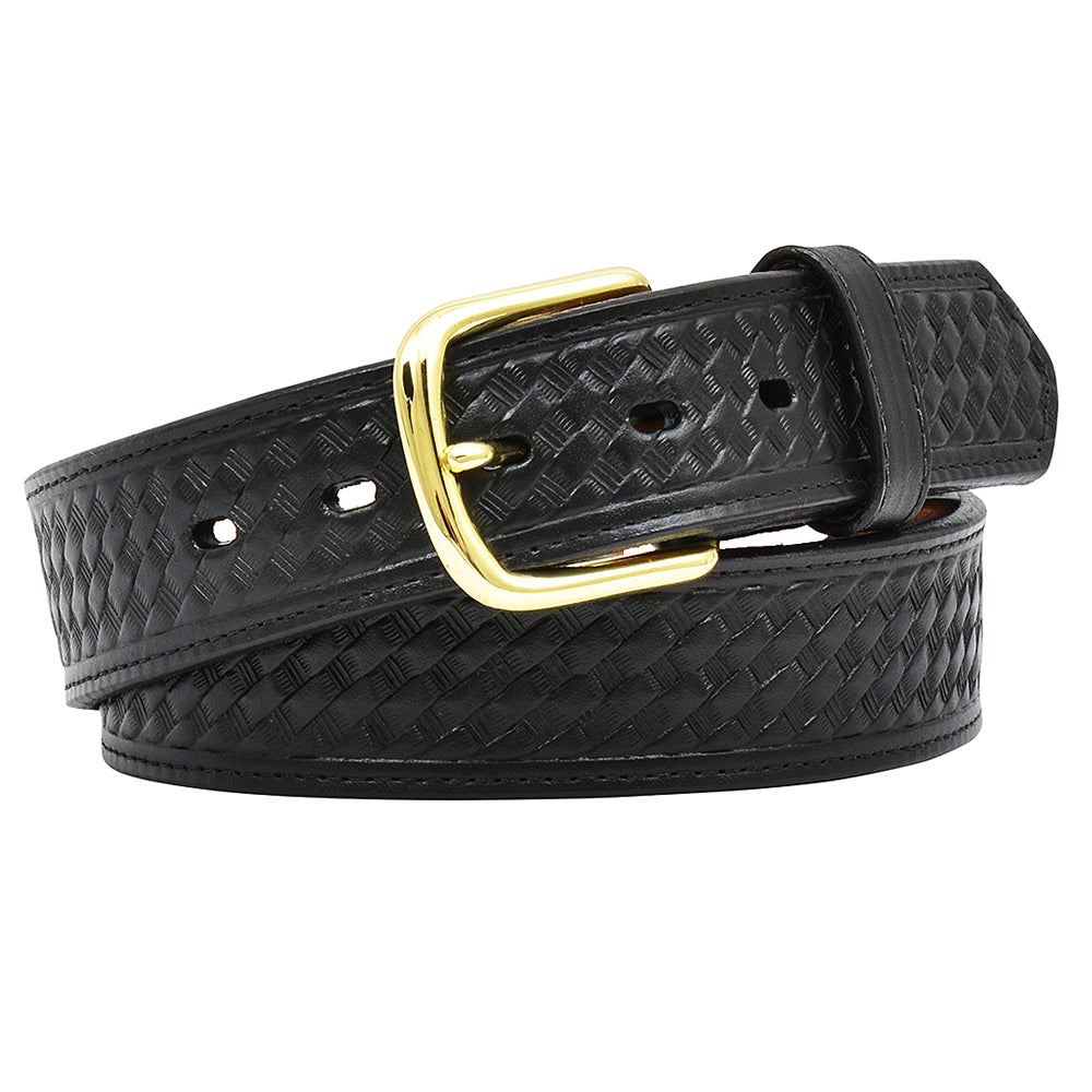 M&amp;F Western Men's Black Basket Weave Leather Belt Gold Tone Buckle
