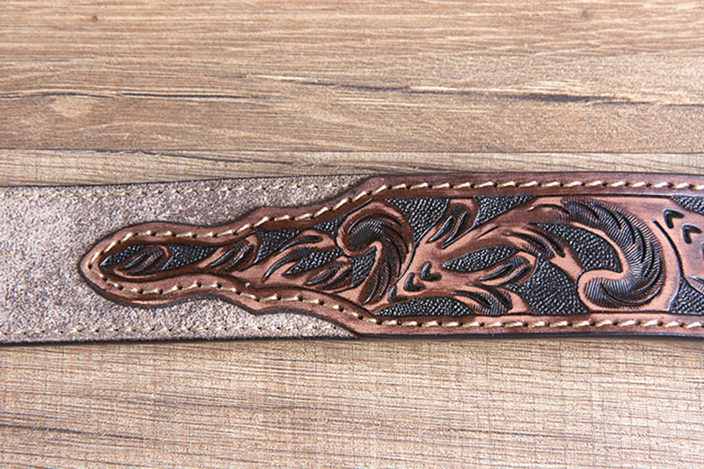 M&amp;F Western Men's Tooled Brown Tan Suede Western Belt Star Conchos Silver Buckle