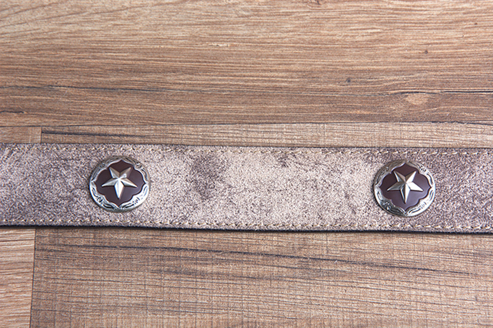 M&amp;F Western Men's Tooled Brown Tan Suede Western Belt Star Conchos Silver Buckle