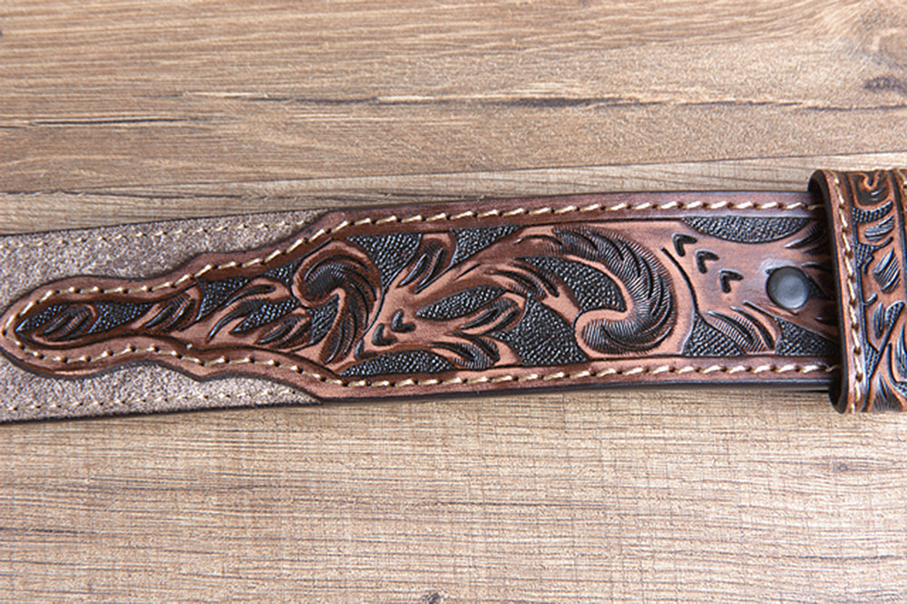 M&amp;F Western Men's Tooled Brown Tan Suede Western Belt Star Conchos Silver Buckle