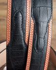 1-1/2" Black Croc Leather Western Cowboy Dress Belt Engraved Silver Buckle