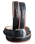 1-1/2" Black Croc Leather Western Cowboy Dress Belt Engraved Silver Buckle