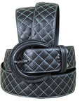 Noble Equestrian Classic Quilted Belt  2" Wide Full Grain Leather Contrast Stitching & Brass Hardware