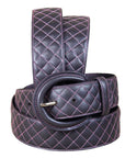 Noble Equestrian Classic Quilted Belt  2" Wide Full Grain Leather Contrast Stitching & Brass Hardware