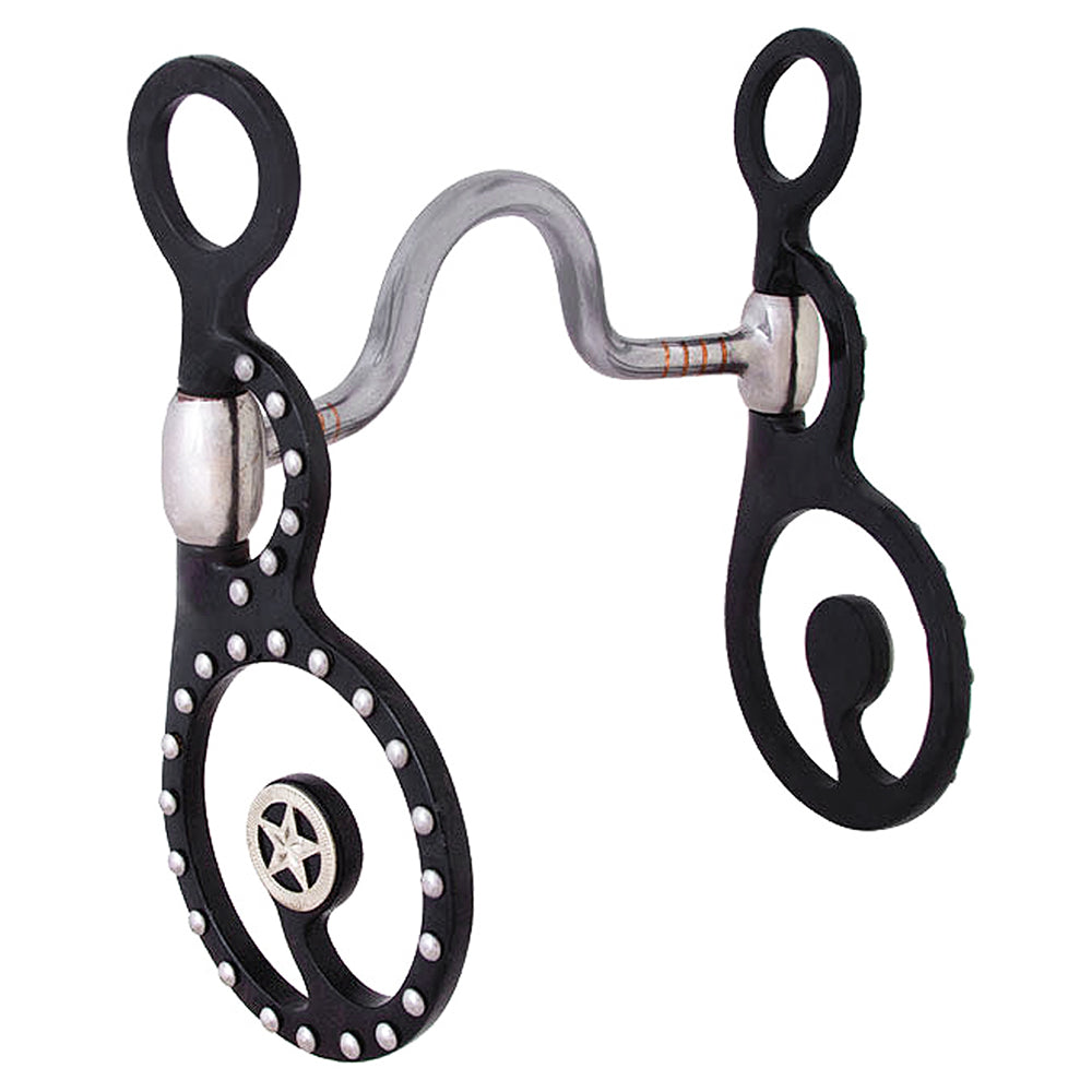 HILASON Black Steel Show Horse Bit with 5" Stainless Steel Port Mouthpiece | Western Performance Bit w/ Decorative Cheeks | Durable Comfortable Control for Show &amp; Training
