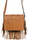 American Darling Western Floral Tooled Leather & Cowhide Fringe Crossbody Bag