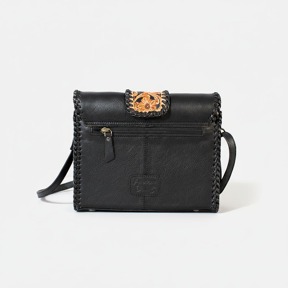 Laurel Rodeo Hand-Tooled Genuine Leather Crossbody Shoulder Bag Black | Houston Livestock Show and Rodeo