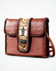 Laurel Rodeo Hand-Tooled Genuine Leather Crossbody Shoulder Bag Brown | Houston Livestock Show and Rodeo
