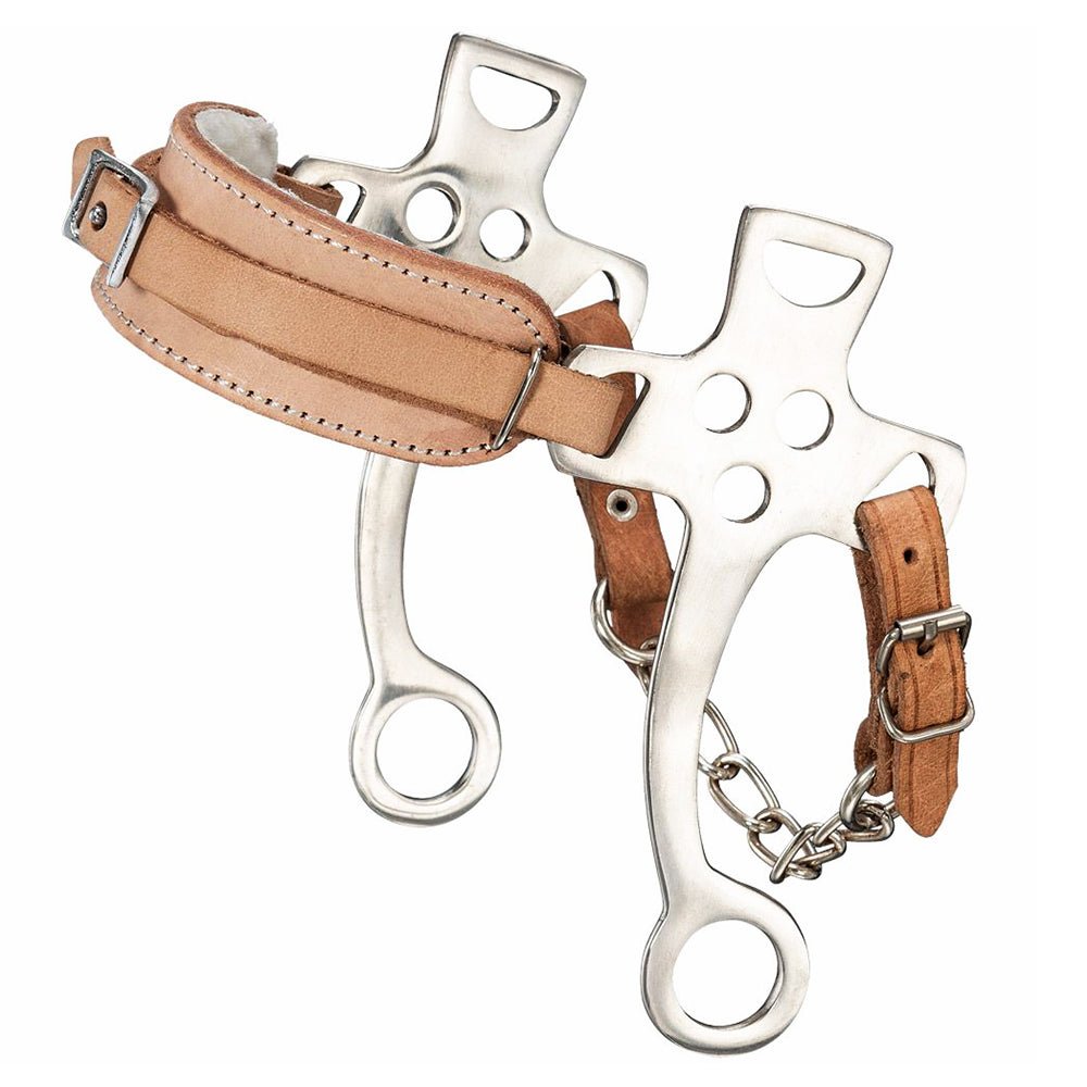 Fleece Lined Hackamore With Leather Noseband And Chrome Cheeks For Bitless Riding