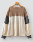 Plus Size Colorblock Waffle Knit Patchwork Half-Button Top