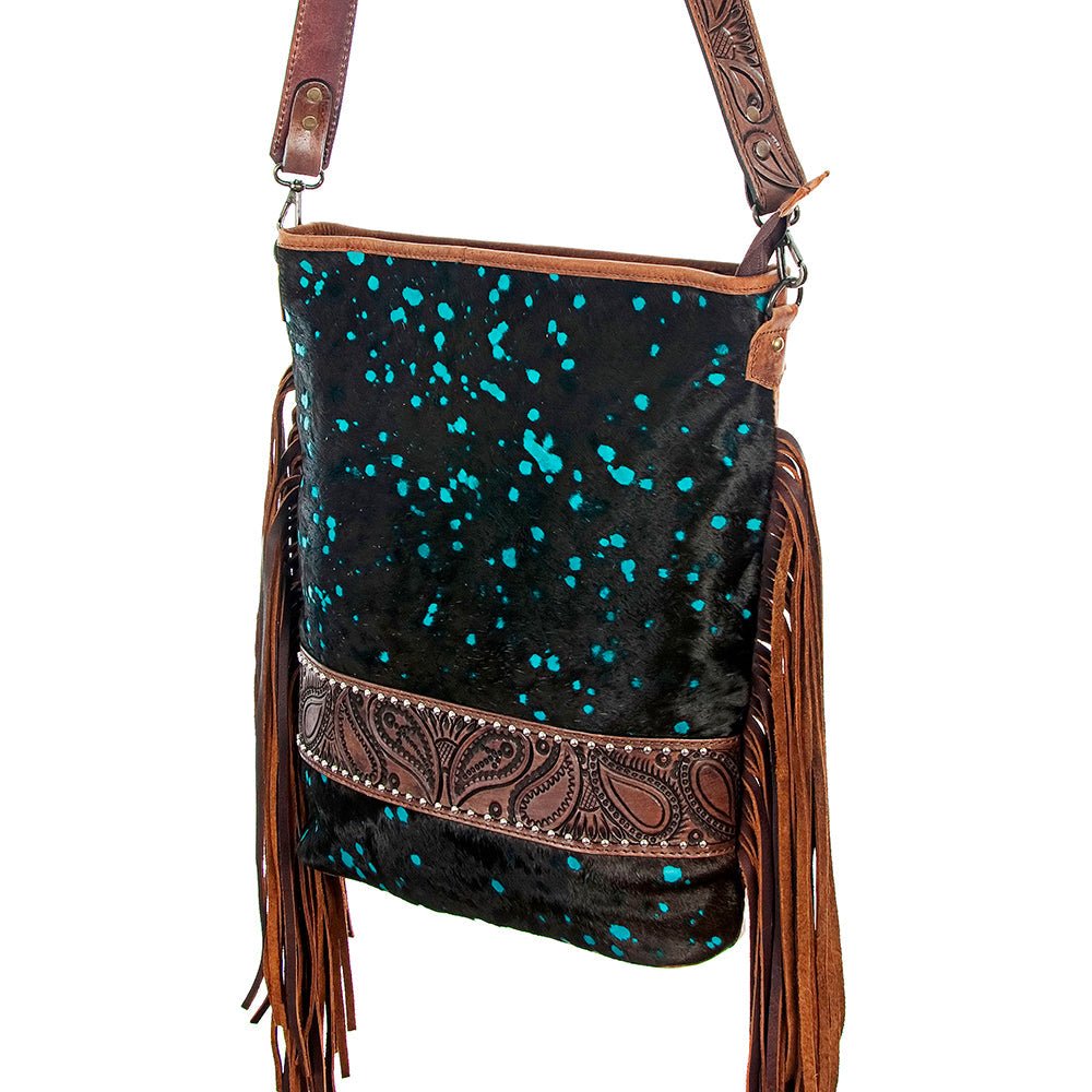 American Darling Large Crossbody Hand Tooled Hair On Genuine Leather Women Bag Western Handbag Purse