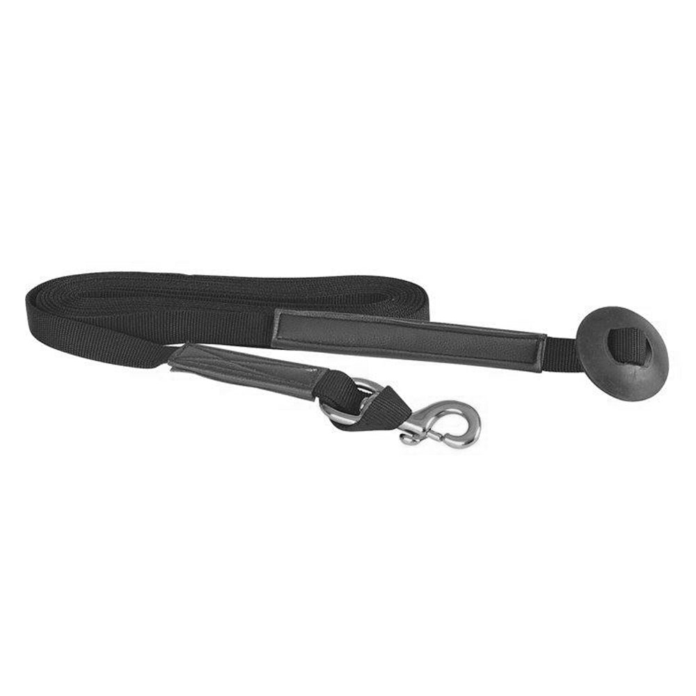 HILASON 24 Ft Poly Web Horse Lunge Line with Rubber Stopper Heavy Duty 1 Inch Training Lead with Brass Plated Bolt Snap Black