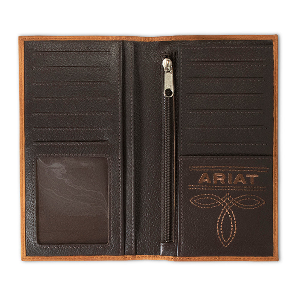 Ariat Men’s Distressed Brown USA Flag Patch Rodeo Wallet