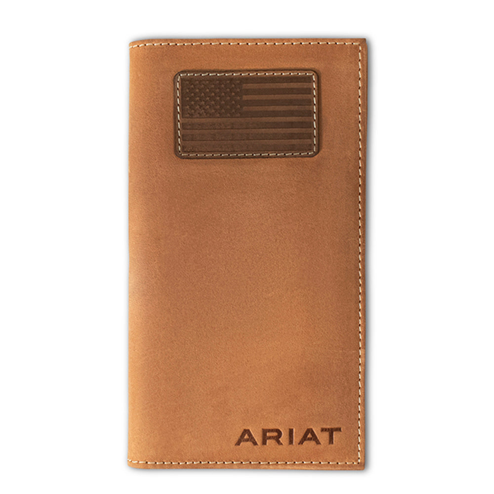 Ariat Men’s Distressed Brown USA Flag Patch Rodeo Wallet