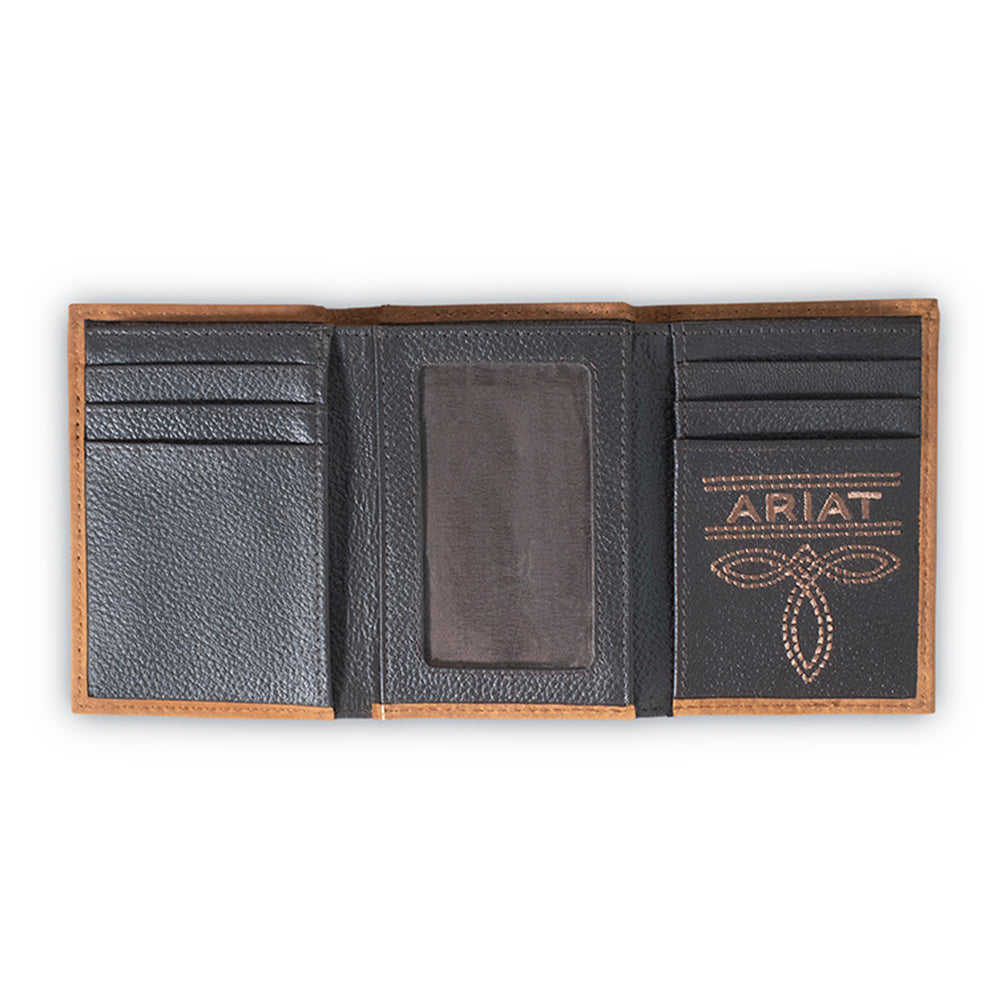 Ariat Men’s Distressed Brown USA Flag Patch Trifold Wallet