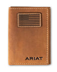 Ariat Men’s Distressed Brown USA Flag Patch Trifold Wallet