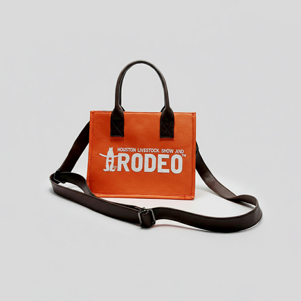 Laurel Downtown Rodeo Orange Western Mini Tote Bag Genuine Leather Handle Bag | Houston Livestock Show &amp; Rodeo