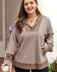 Plus Size Colorblock Waffle Knit Patchwork Pocketed Hoodie