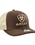 ARIAT Snapback Cap Brown Front with Tan Mesh Back Adjustable One Size