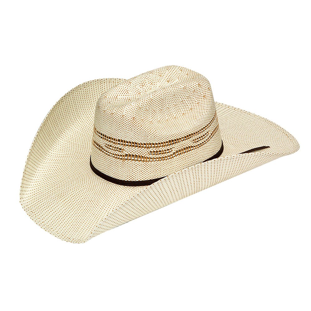 Twister Maverick Crown Bangora Western Straw Cowboy Hat Tan 4-1/2" Crown &amp; Brown Band