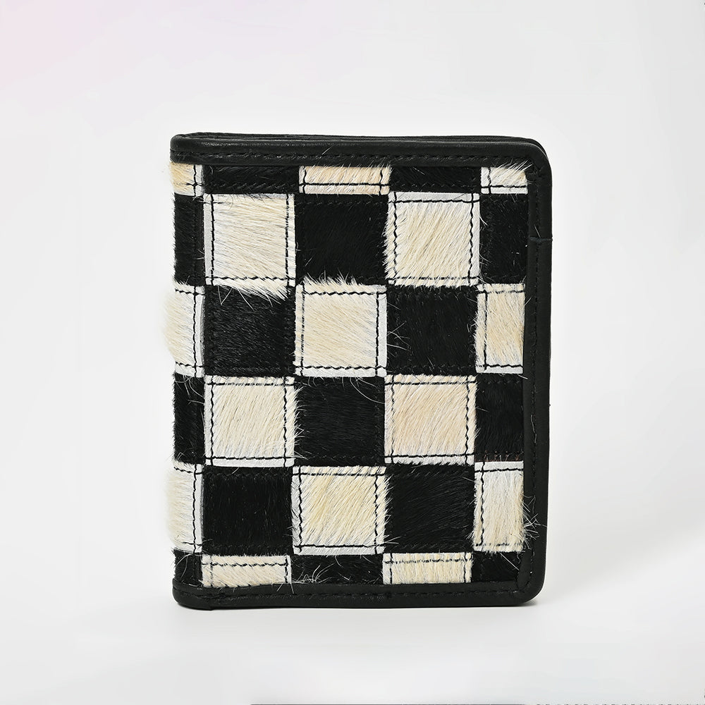 American Darling Genuine Cowhide Leather Wallet for Men – Black &amp; White Patchwork Hair-On Bifold Wallet