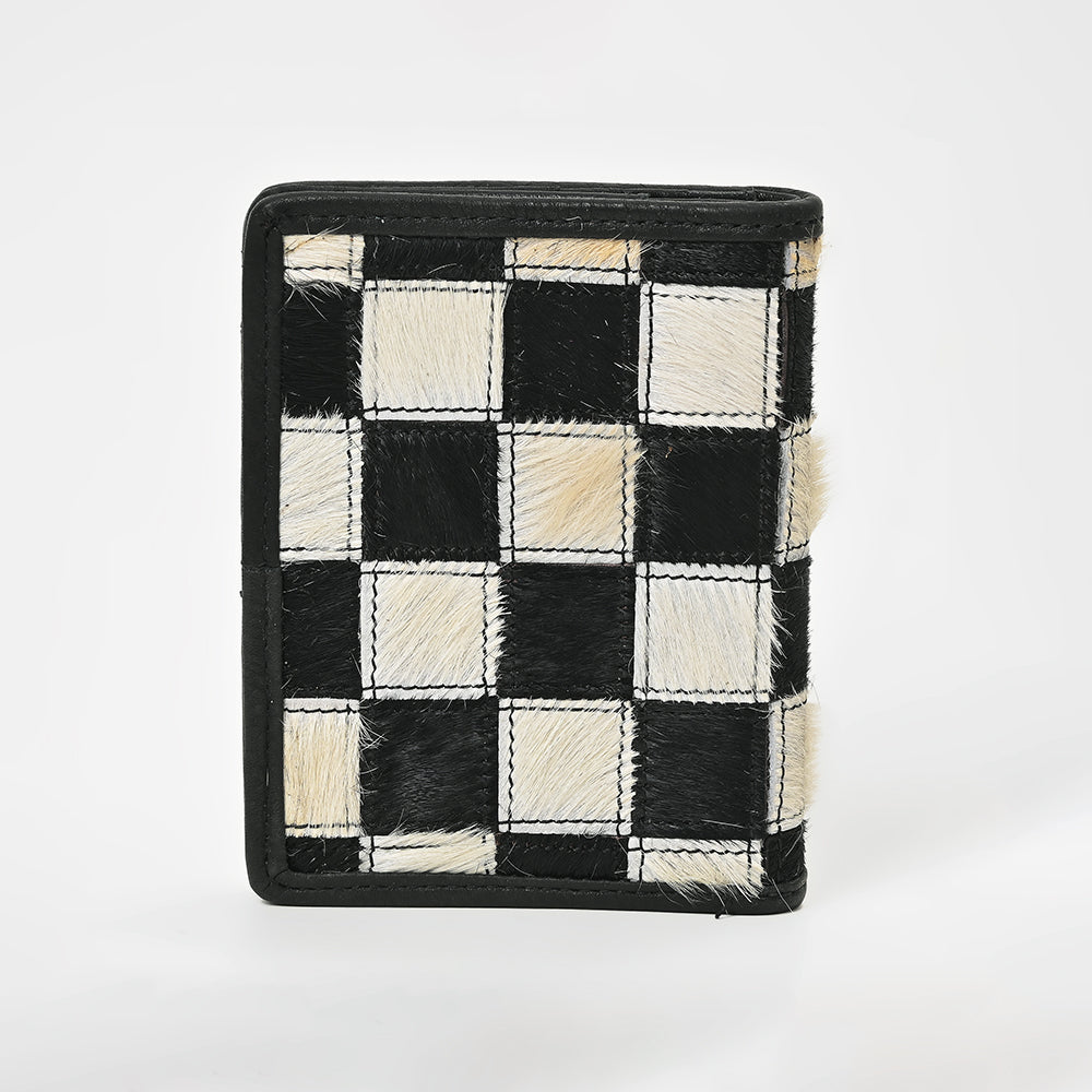American Darling Genuine Cowhide Leather Wallet for Men – Black &amp; White Patchwork Hair-On Bifold Wallet