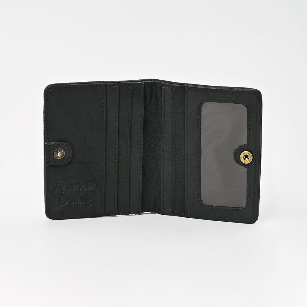American Darling Genuine Cowhide Leather Wallet for Men – Black &amp; White Patchwork Hair-On Bifold Wallet