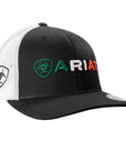 ARIAT Men's Mexican Flag Colors Embroidered Snapback Cap, Black with White Mesh Back, 6-Panel Mid Profile