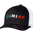 ARIAT Men's Mexican Flag Colors Embroidered Snapback Cap, Black with White Mesh Back, 6-Panel Mid Profile