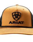 ARIAT Men’s Tan 5-Panel Snapback Cap – 3D Embroidered Logo & Shield, Mesh Back