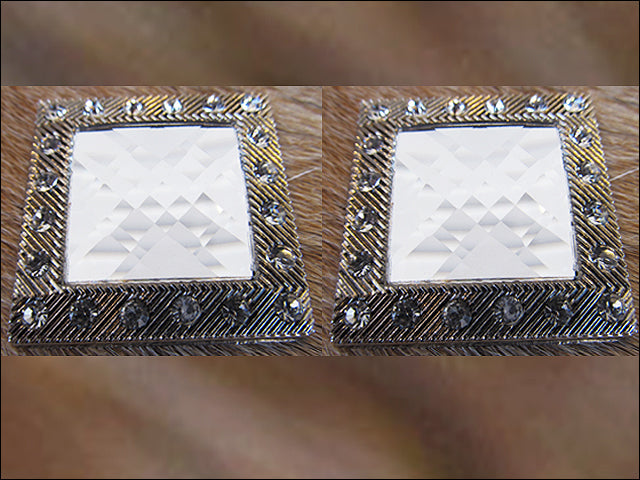 Screw Back Concho 1.5 In Silver Crystals Square Bling Saddle