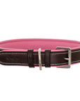 ExionPro Fancy Stitched Padded Leather Dog Collar - Pink Padding