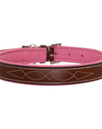 ExionPro Fancy Stitched Padded Leather Dog Collar - Pink Padding