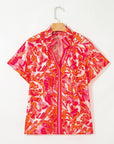 Rosalyn Print Striped Trim Blouse