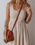 Solid Scoop Neck Ribbed Bodice Pleated Maxi Dress