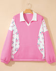Plus Size Floral Patchwork Elastic Cuff Top