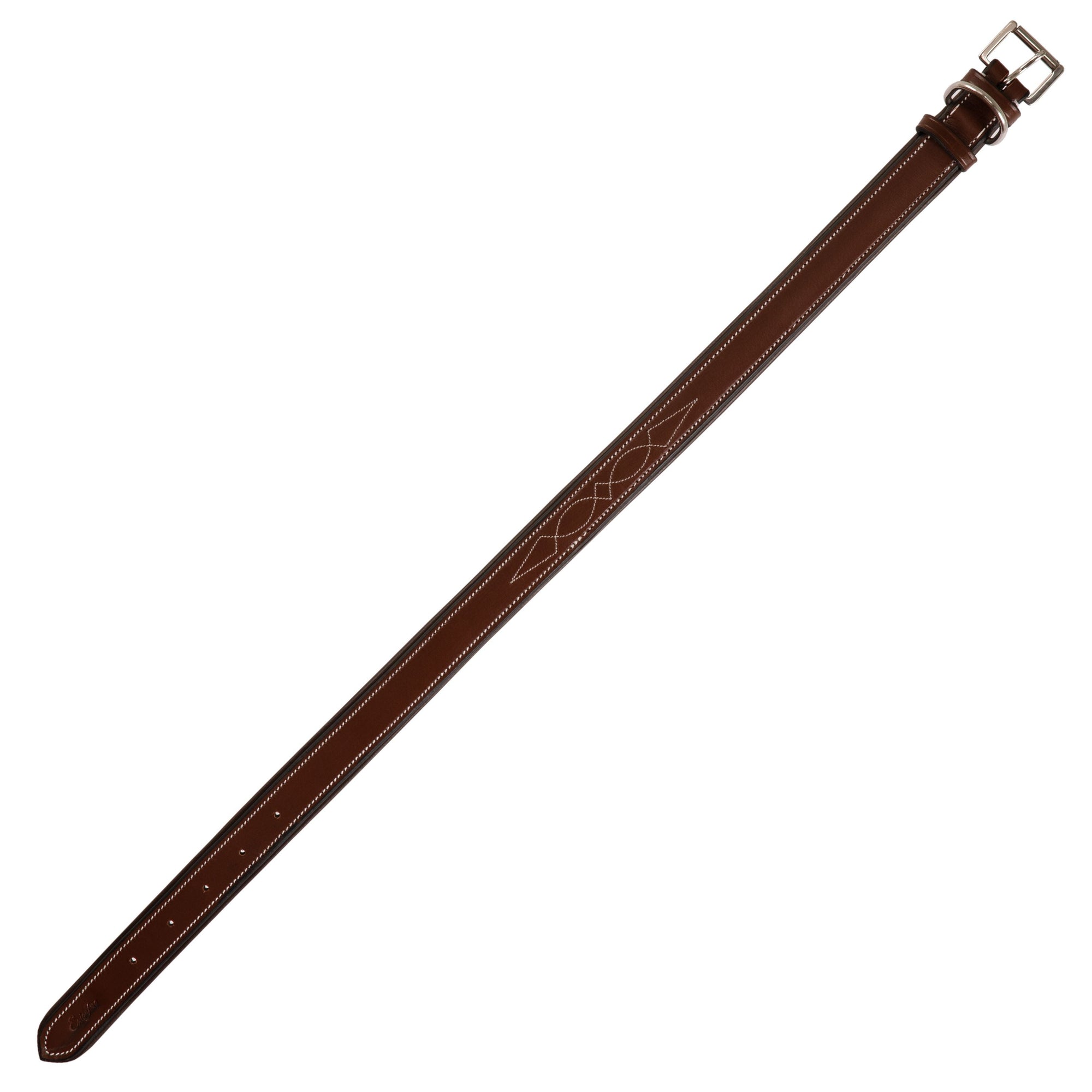 ExionPro Fancy Stitched Padded Leather Dog Collar - Brown Padding