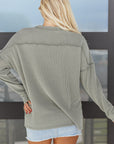 Solid Corded Knit Long Sleeve Top