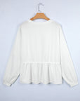 Solid Textured Drop Shoulder Peplum Top