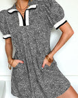 Leopard Contrast Stripe Polo Collar Dress