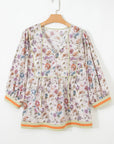 Plus Size Floral Stripe Contrast Trim Babydoll Blouse